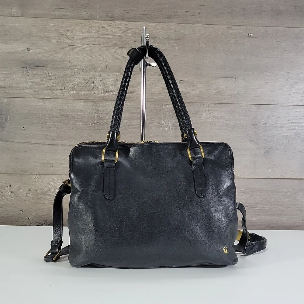Elliott Lucca Black Leather Satchel with Braided Handles